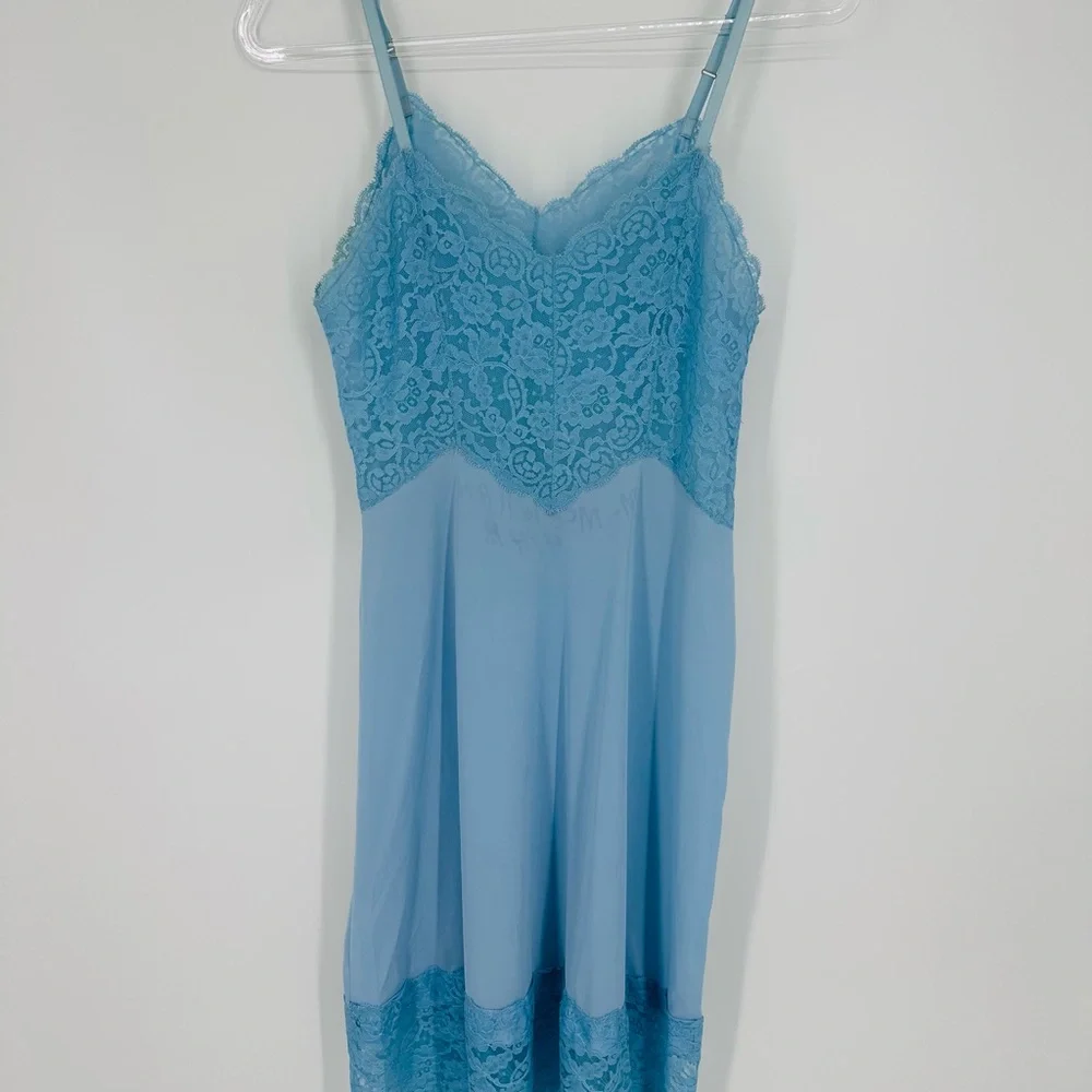 Vintage Full Slip Dress‎ Blue Womens Size 34 Lace Nylon Boudoir Flirty Sexy - Picture 11 of 14